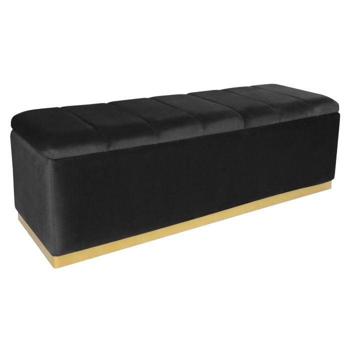 Banquette Coffre Alexandrie Velours Noir Pied Or