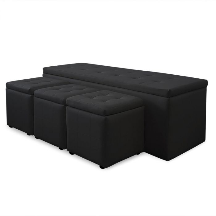 Banquette Coffre Panky Xl Et Ses 3 Poufs Noirs Assortis